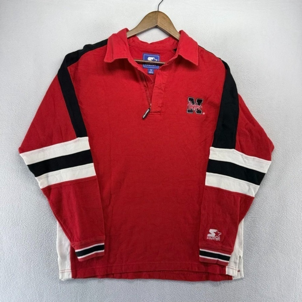 Vintage Nebraska University Rugby Shirt Men's Medium Red Embroidered Starter 90s